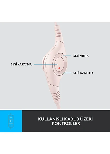 Logitech 981­001281 H390 USB Gürültü Önleyici Mikrofonlu Gül Rengi Kulaklık - 7