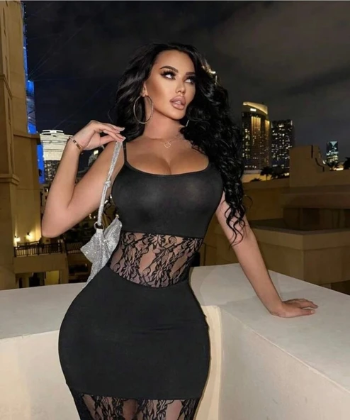 Kadın Dalgıç Kumaş Dantel Detaylı Maxi Boy Elbise - Resim 3