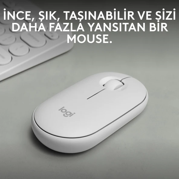 Logitech M350s Pebble 2 Bluetooth Kablosuz Sessiz Kompakt Mouse - Beyaz - Resim 2