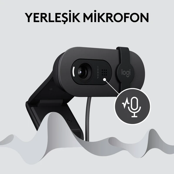 Logitech BRIO 100 Full HD 1080p Gizlilik Kapaklı Mikrofonlu Web Kamerası - Siyah - 5