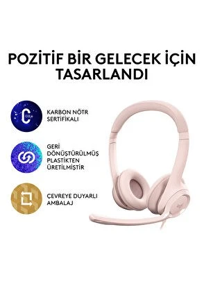 Logitech 981001281 H390 USB Gürültü Önleyici Mikrofonlu Gül Rengi Kulaklık - 6