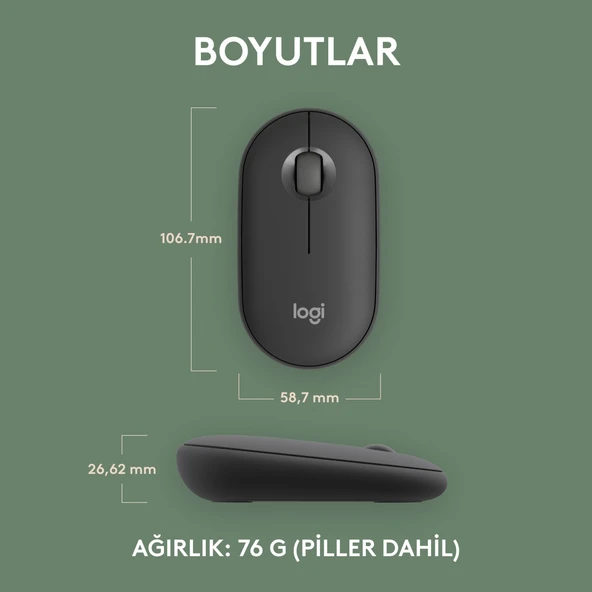 Logitech M350s Pebble 2 Bluetooth Kablosuz Sessiz Kompakt Mouse - Siyah - Resim 8