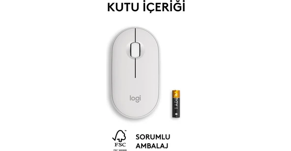 Logitech M350s Pebble 2 Bluetooth Kablosuz Sessiz Kompakt Mouse - Beyaz - Resim 9