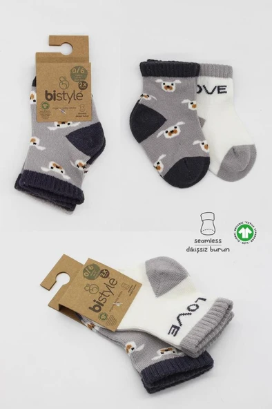 Nessiworld Bistyle Love Dog Penye Soket Çorap 2'Li BS10118 Gri - Resim 10