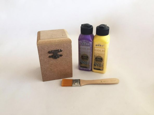 Ahşap Mini Boncuk Kutusu+Akrilik Boya+Fırça Seti 2 - Resim 2