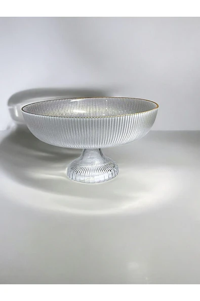 24 cm Ayaklı Cam Sunumluk | Altın Çizgili Şık Sunum Tabağı | Pasta Kurabiye Servis Tabağı - 6