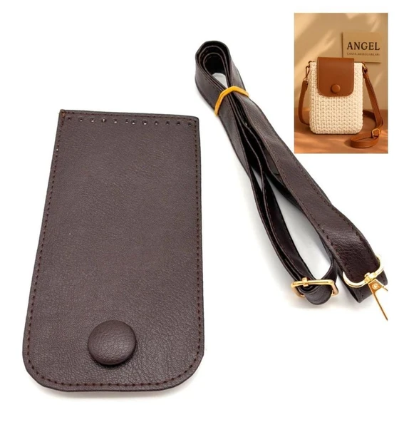 Çanta Aksesuar Koyu Kahve Renk Button Model  Çanta Yapım Seti Light Gold Metalli ürün görseli 1