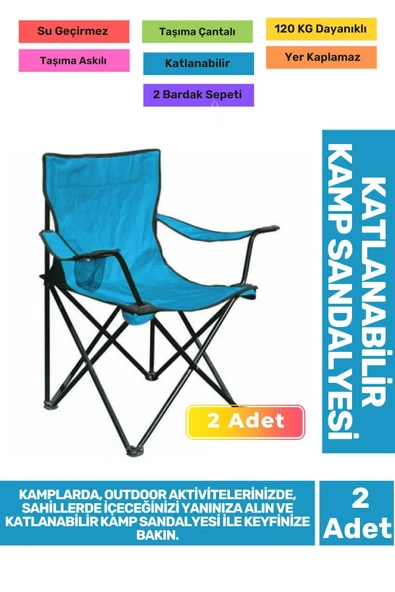Su Geçirmez 120 Kg Dayanıklı Çantalı Katlanabilir Taşıma Askılı Balık Piknik Kamp Sandalye 2'li Set