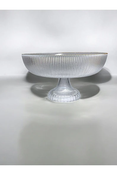 24 cm Ayaklı Cam Sunumluk | Altın Çizgili Şık Sunum Tabağı | Pasta Kurabiye Servis Tabağı - 4