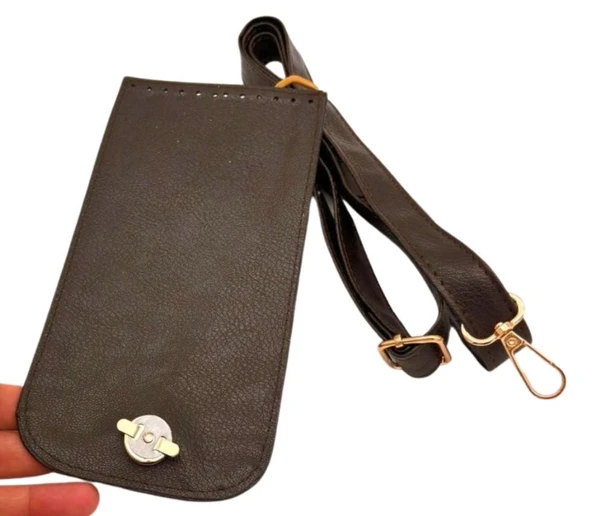 Çanta Aksesuar Koyu Kahve Renk Button Model  Çanta Yapım Seti Light Gold Metalli - Resim 3