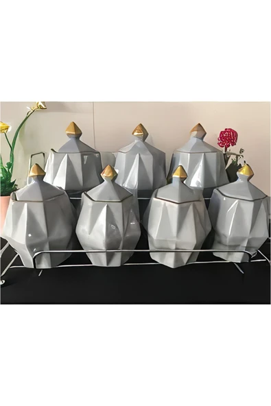 7 Parça Seramik Baharat Takımı | 4 Küçük + 3 Büyük Prizma Kavanoz ve Stand – Şık, Sağlıklı, 4 Renk Seçenekli