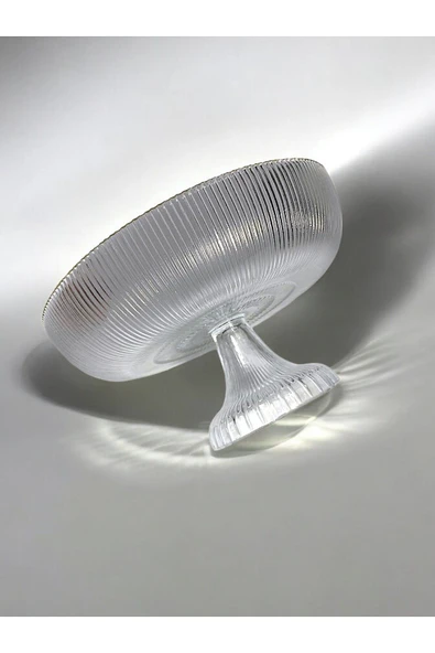 24 cm Ayaklı Cam Sunumluk | Altın Çizgili Şık Sunum Tabağı | Pasta Kurabiye Servis Tabağı