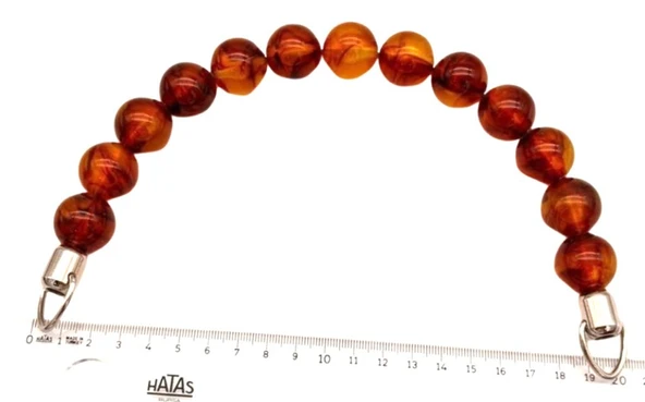 Çanta Aksesuar 20 Cm 22 Mm Boncuklu Çanta Sapı Gümüş Metalli Kehribar Tonlu