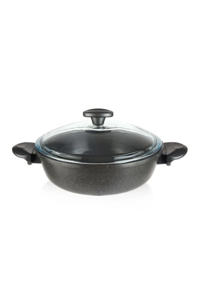 3 Parça Granit Tencere Tava Seti - Gri - 26 cm - 3