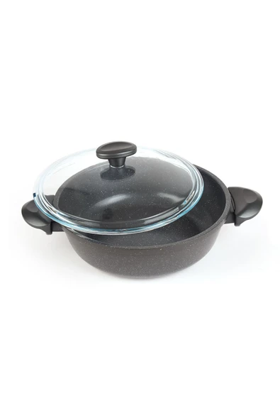 3 Parça Granit Tencere Tava Seti - Gri - 26 cm - 8
