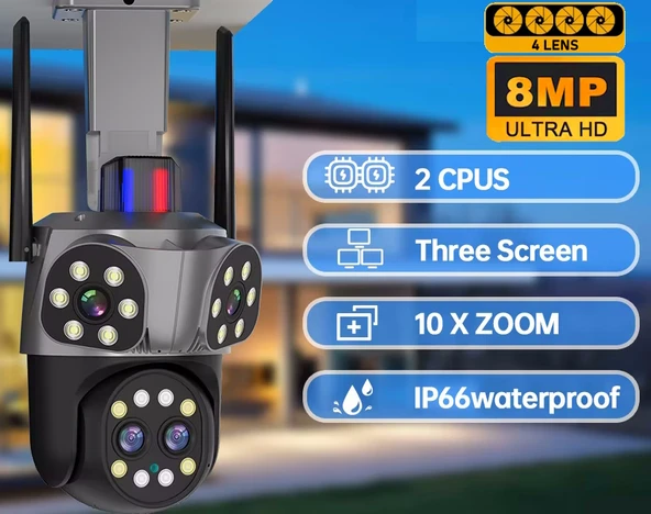 Mpia Orino 4 Lens 10X Zoom 8MP  360° Görüş Hareketli  Waterproof Gece Görüş Sesli Görüşme Akıllı Kamera  - 8