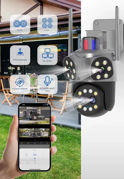 Mpia Orino 4 Lens 10X Zoom 8MP  360° Görüş Hareketli  Waterproof Gece Görüş Sesli Görüşme Akıllı Kamera  - 11