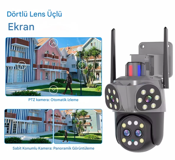 Mpia Orino 4 Lens 10X Zoom 8MP  360° Görüş Hareketli  Waterproof Gece Görüş Sesli Görüşme Akıllı Kamera  - 7