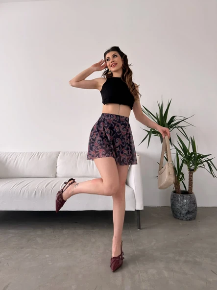 Kadın Desenli Şort etek - 4