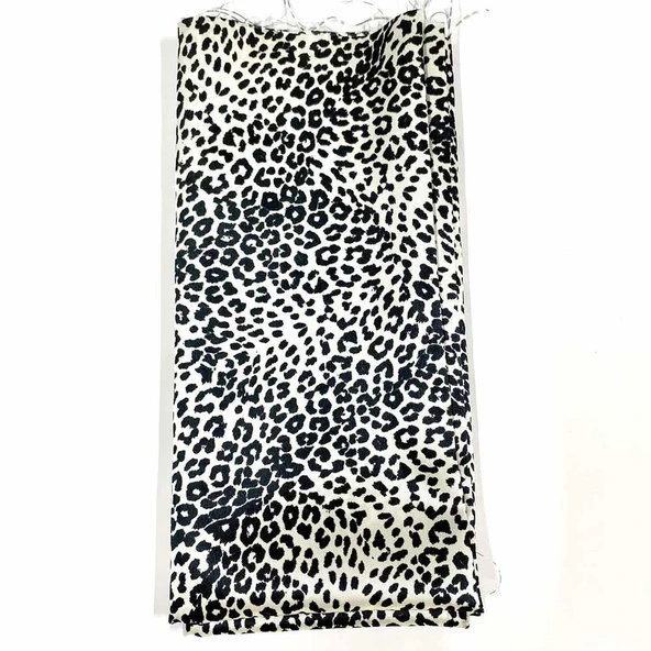 Saten Astar Kumaş ( 50x100 Cm ) Beyaz Leopar L3