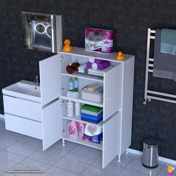 Modilayn OHBE 100x138x32,5 cm Ekstra Düzen İçin Kullanışlı 4 Kapak 4 Bölmeli Banyo Mutfak Dolabı