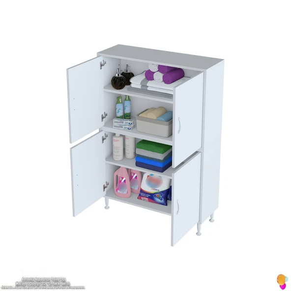 Modilayn İLKİM 95x138x32,5 cm Ekstra Düzen İçin Kullanışlı 4 Kapak 4 Bölmeli Banyo Mutfak Dolabı - 5