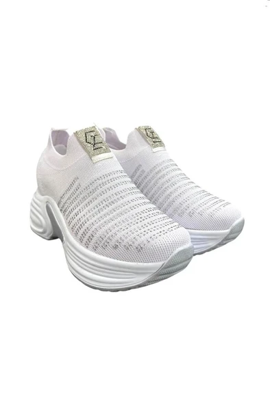 Aybaak 5006 Triko Taşlı Dolgu Topuk Kadın Ayakkabı Sneaker - 8