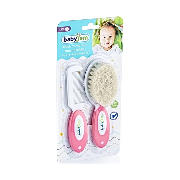 Babyjem Doğal Kıl Fırça Tarak Seti 519 Pembe