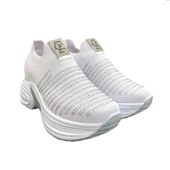 Aybaak 5006 Triko Taşlı Dolgu Topuk Kadın Ayakkabı Sneaker
