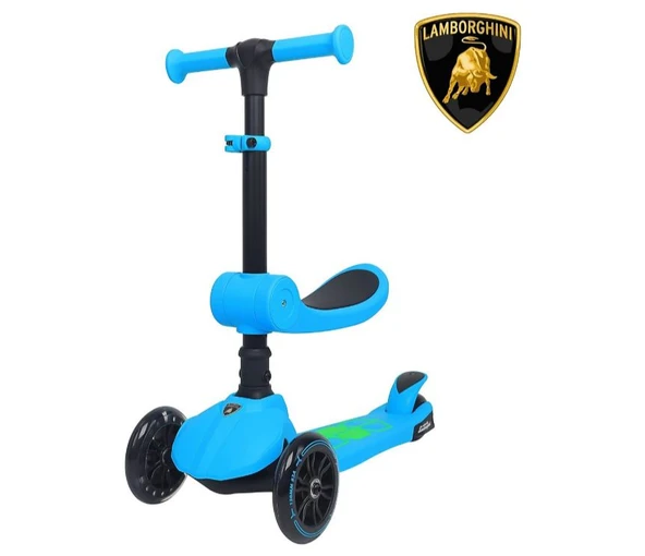 Lamborghini L5 2in1 Mavi Oturaklı Işıklı 3 Tekerlekli Çocuk Scooter
