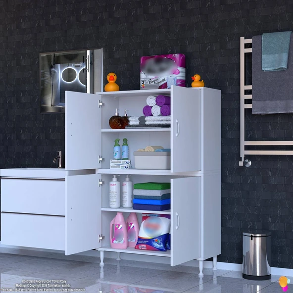 Modilayn OHBE 95x138x32,5 cm Ekstra Düzen İçin Kullanışlı 4 Kapak 4 Bölmeli Banyo Mutfak Dolabı - 2