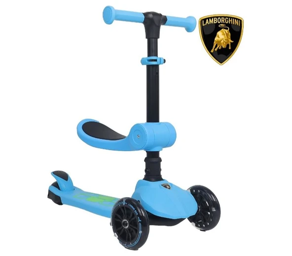 Lamborghini L5 2in1 Mavi Oturaklı Işıklı 3 Tekerlekli Çocuk Scooter - 3