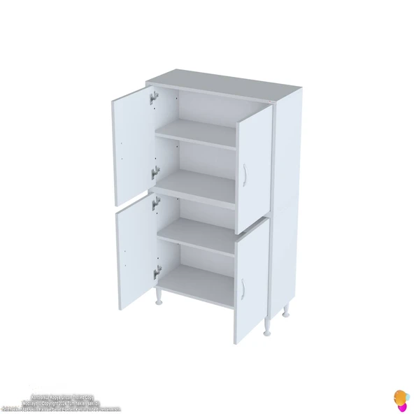 Modilayn İLKİM 85x138x32,5 cm Ekstra Düzen İçin Kullanışlı 4 Kapak 4 Bölmeli Banyo Mutfak Dolabı - 7