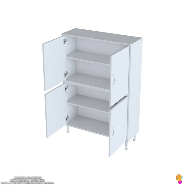 Modilayn İLKİM 90x138x32,5 cm Ekstra Düzen İçin Kullanışlı 4 Kapak 4 Bölmeli Banyo Mutfak Dolabı - 7