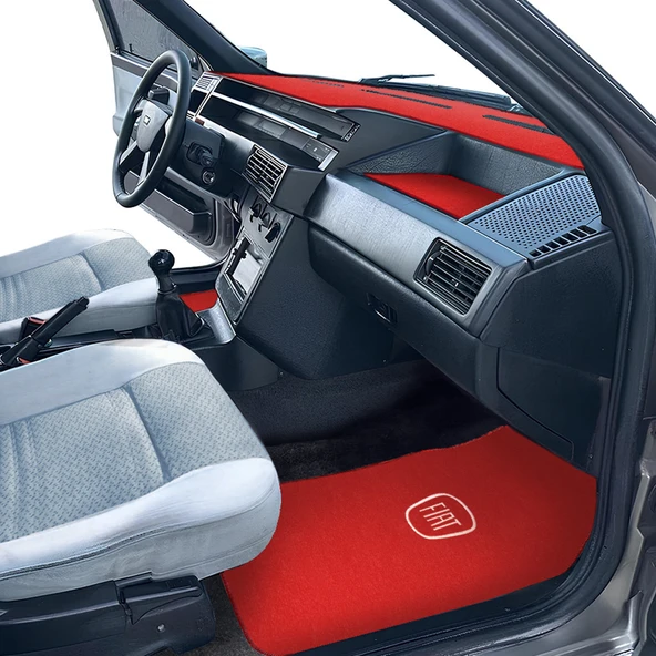 Fiat Tipo Tempra 5 Parça Nakışlı Kırmızı Oto Halı Paspas Fiat Tipo Tempra Torpido Koruma Halısı - Resim 4