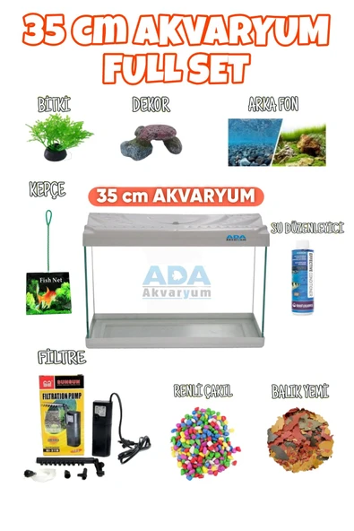 Full Akvaryum Seti Beyaz Renk 35x25x15 Cm  9 Parça