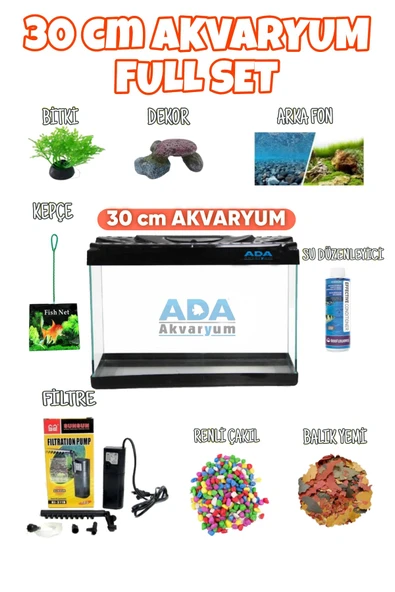 Full Akvaryum Seti Siyah Renk 30x23x15 Cm  9 Parça