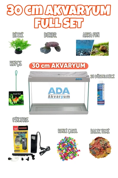 Full Akvaryum Seti Beyaz Renk 30x23x15 Cm  9 Parça