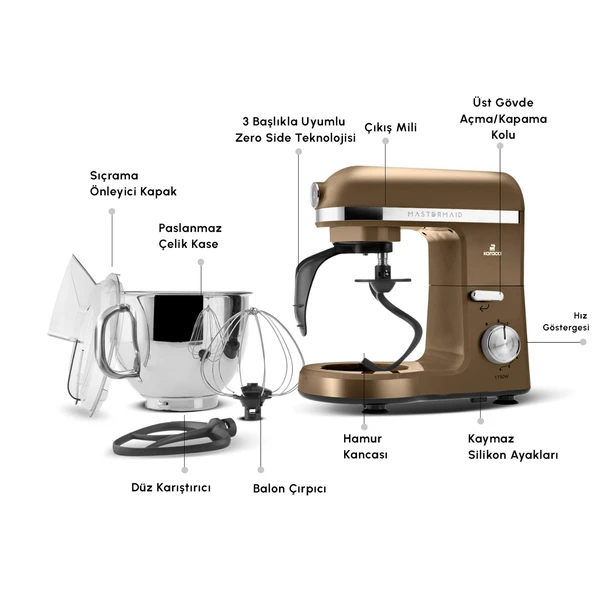 Karaca Mastermaid Chef Pro Çift Kollu Hamur Yoğurma Makinesi Walnut Brown 1750 W 5L - 3