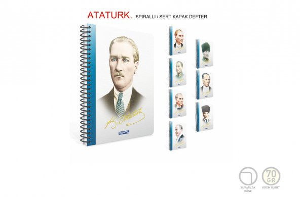 Gıpta Atatürk 17x24cm Sert Kapak 100 Yaprak Çizgili Spiralli Defter