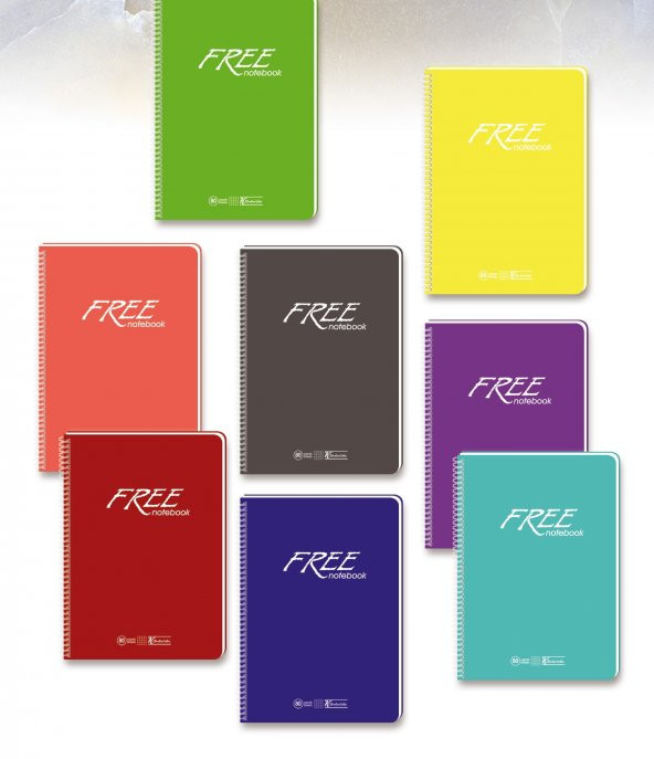 Keskin Color Free Plastik kapak A4 100 Yaprak Kareli Üstten spiralli Defter