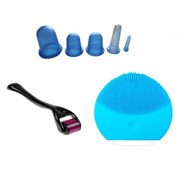 Silikon Hacamat Kupası 1 Adet Yüz Masaj Alet 1 Adet Derma Roller Hediye