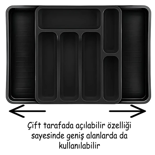 Siyah Ayarlanabilir Çift Taraflı Çekmece Içi Uzayabilen Kaşıklık Çatal Bıçaklık  Düzenleyici Kepçelik - 3
