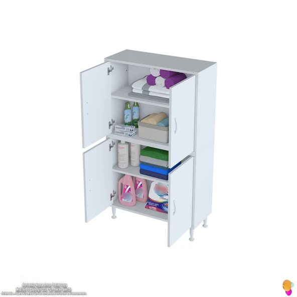 Modilayn İLKİM 80x138x32,5 cm Ekstra Düzen İçin Kullanışlı 4 Kapak 4 Bölmeli Banyo Mutfak Dolabı - 5