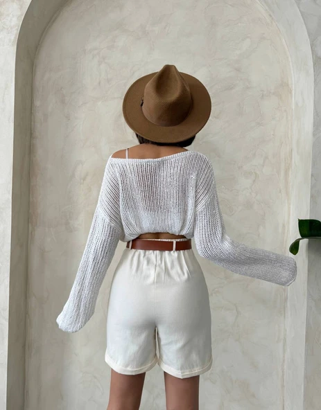 Kadın Kemerli Çok Şık Gabardin Şort - 5