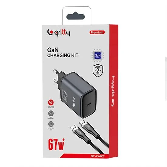 Gritty GAN 67W Notebook Şarjlı USB-C Hızlı Şarj Aleti+Type-C to Type-C Şarj Kablosu ( 100cm) Siyah(GC-C67CC) - 3