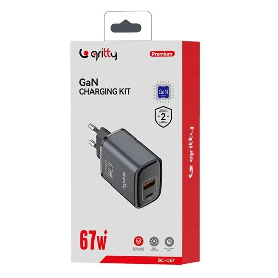 Gritty GAN 67W Notebook Şarjlı 2 Portlu USB-A Type-C PD Hızlı Şarj Adaptörü Siyah (GC-U67) - 2
