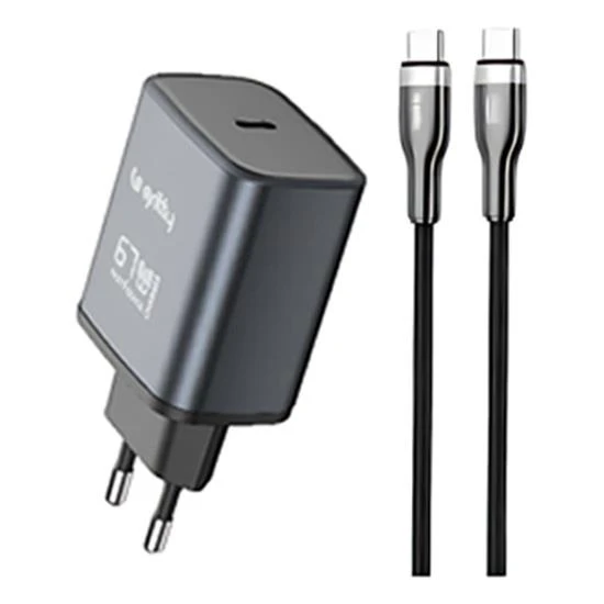 Gritty GAN 67W Notebook Şarjlı USB-C Hızlı Şarj Aleti+Type-C to Type-C Şarj Kablosu ( 100cm) Siyah(GC-C67CC) - 2
