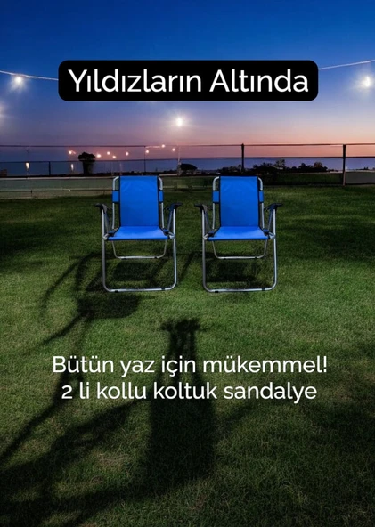 Katlanır kamp sandalyesi - 2 li kollu piknik sandalyesi koltuk