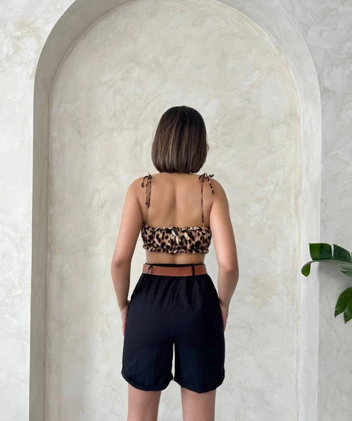 Kadın Kemerli Çok Şık Gabardin Şort - 6